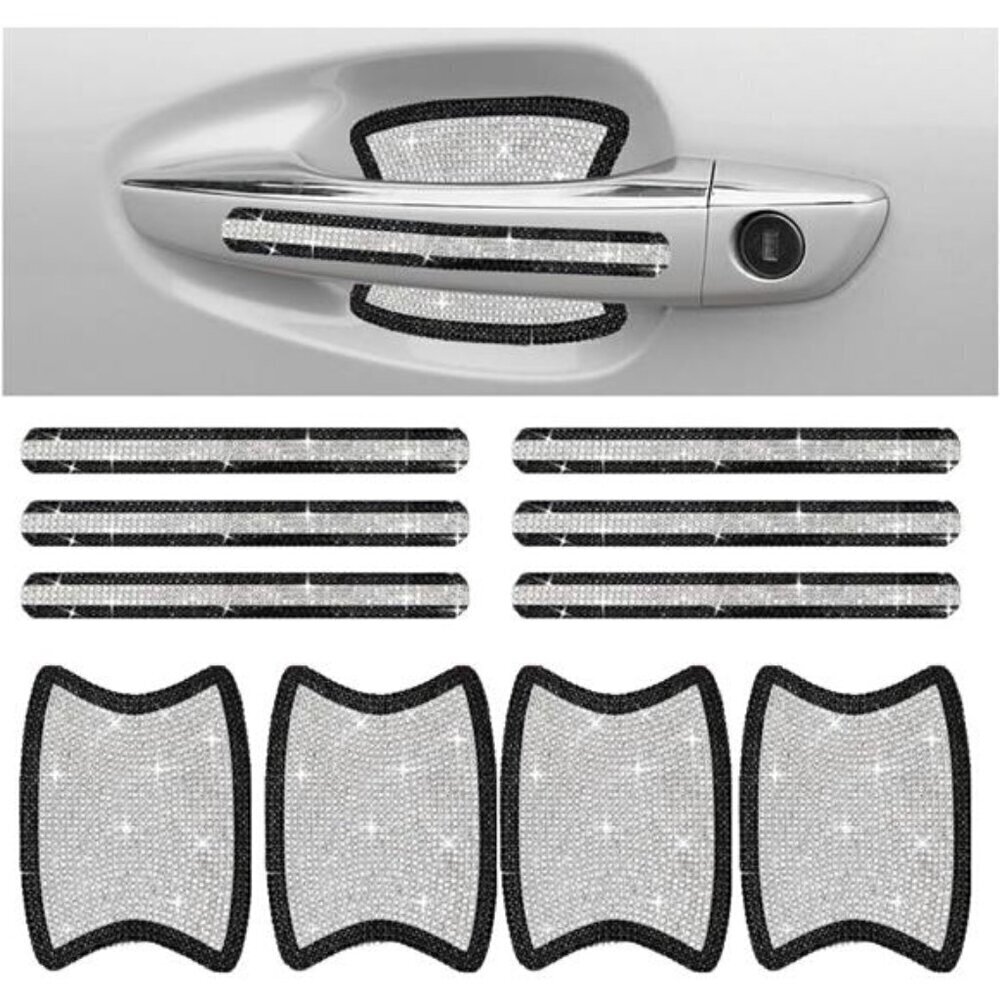 Car Door Handle Protector Bling Sticker Anti-Scratch, Universal Black and White